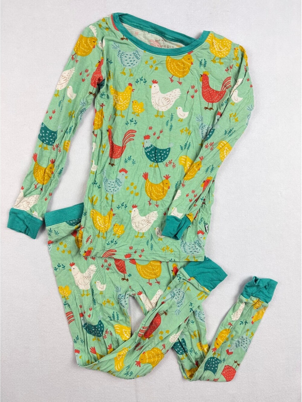 Little Sleepies Two Piece Pajama Size 5/6 Chicken Rooster Farm Print Bamboo
